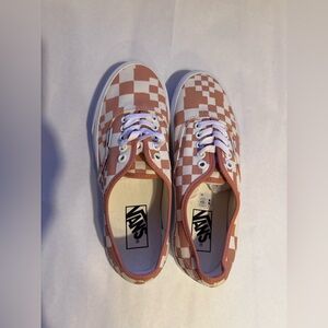 Vans Peach and Cream Checkered Shoes